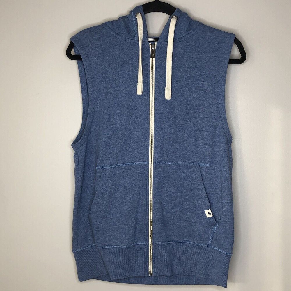 Jack & Jones Adult‎ Medium Blue Storm Sleeveless Full Zip  Hooded Sweatshirt